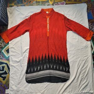 J&G Ikat tunic dress - size xxxl, orange, red, & black, faux & real button-up